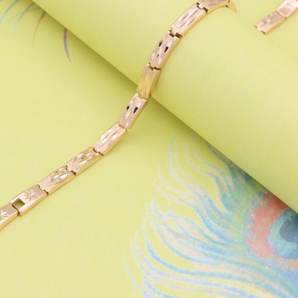 "Textured Geometric Rose Gold Bracelet in Polished Finish, XPBL0862 - Picture 7 of 12